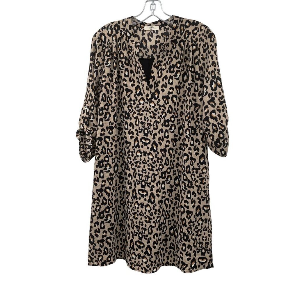 Entro Cheetah Print Shift Dress 3/4 Sleeve V-Neck Multicolor Size Small - Picture 1 of 9